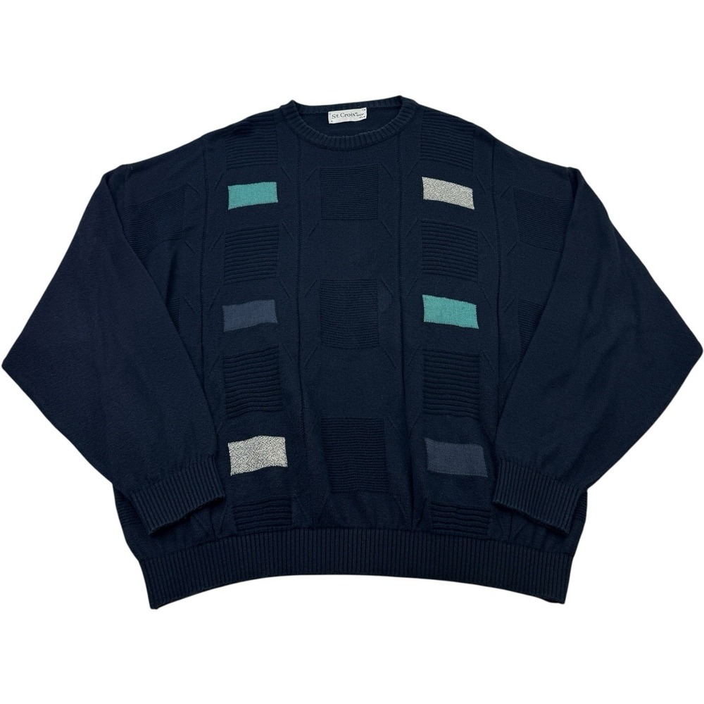 St. Croix Vintage‎ Blue Gray Silk Cotton Crewneck Sweater Men's Size XL - Picture 2 of 6